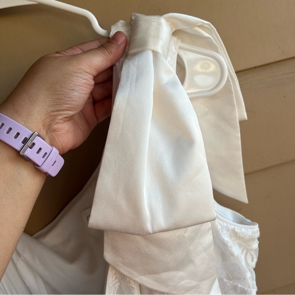 ELIZA J White Sequin Satin Bow One Shoulder Cocktail Dress Women’s Size 14 - Picture 5 of 5